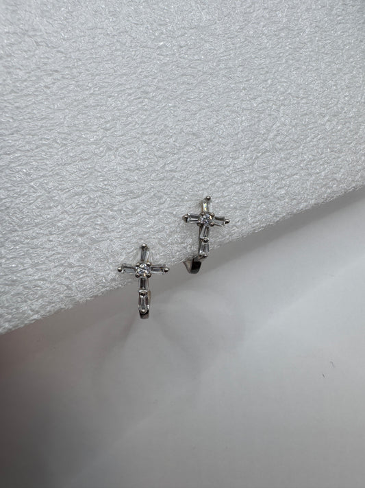 Sterling Silver 925 Cross Earrings with Crystals – English Clasp