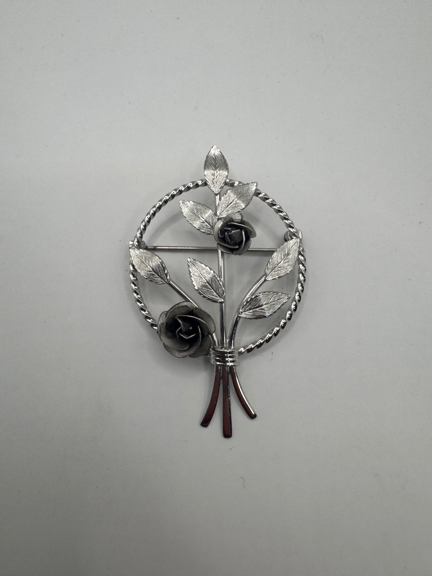 Fine Sterling Silver BOND BOYD Circular Floral Pin Brooch