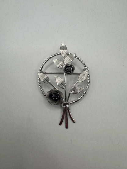 Fine Sterling Silver BOND BOYD Circular Floral Pin Brooch