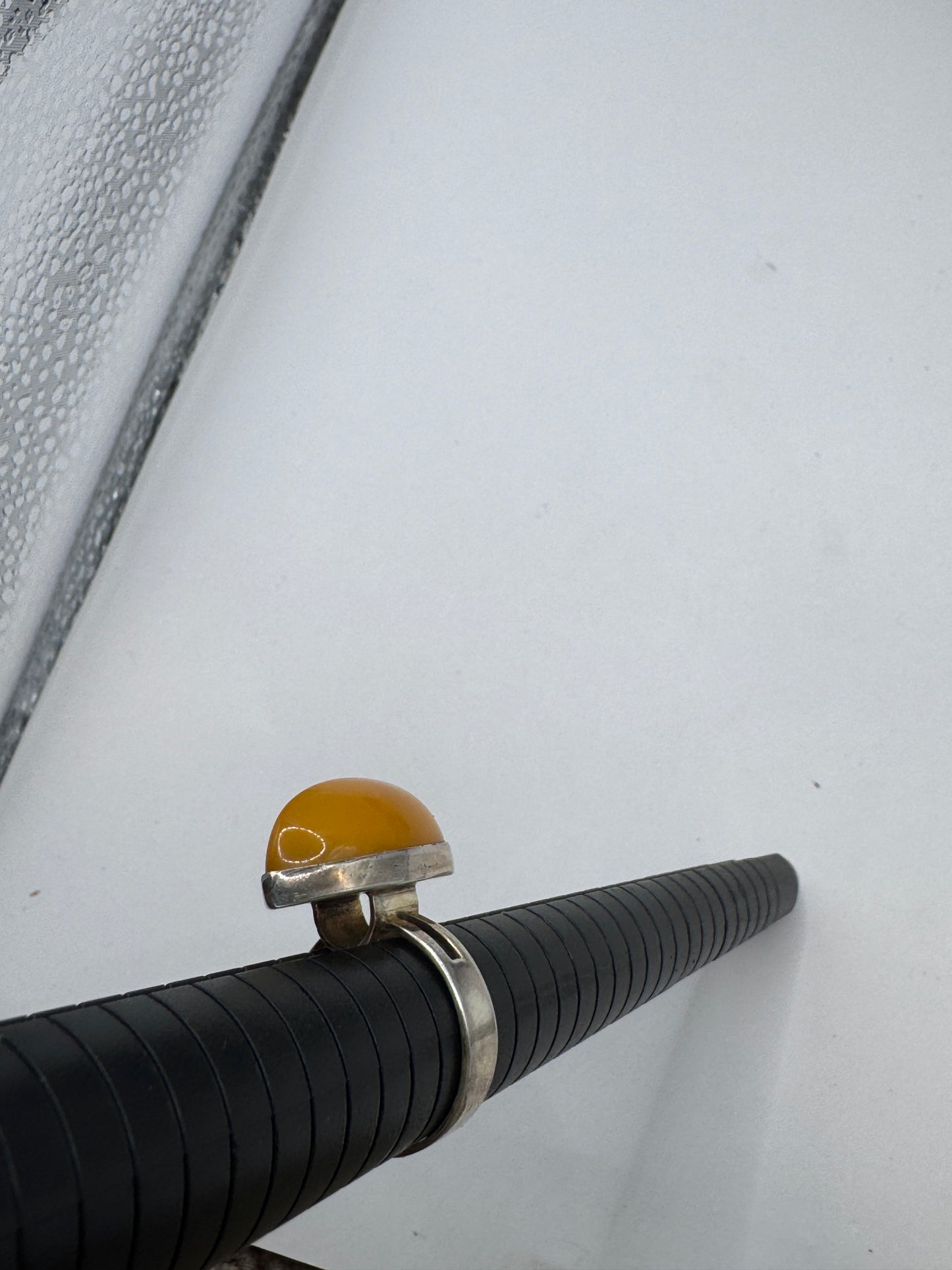 Sterling Silver Ring with Milk Amber, Size 9.5