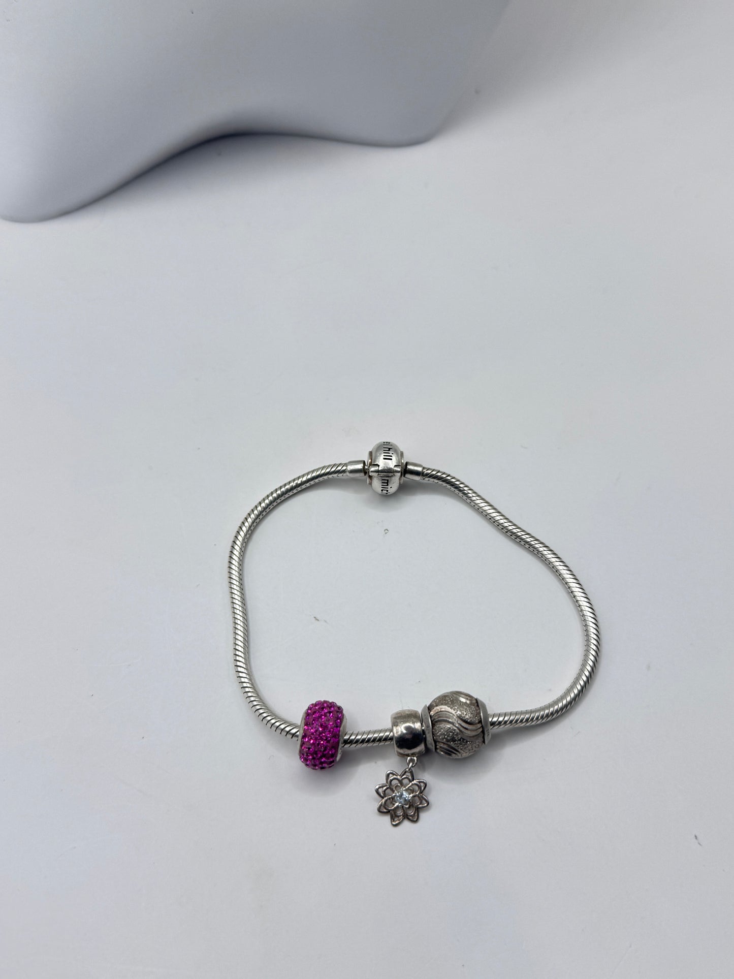 Michael Hill Sterling Silver 925 Snake Chain Charm Bracelet with 2 Michael Hill Charms & Emma & Roe Blue Diamond Charm