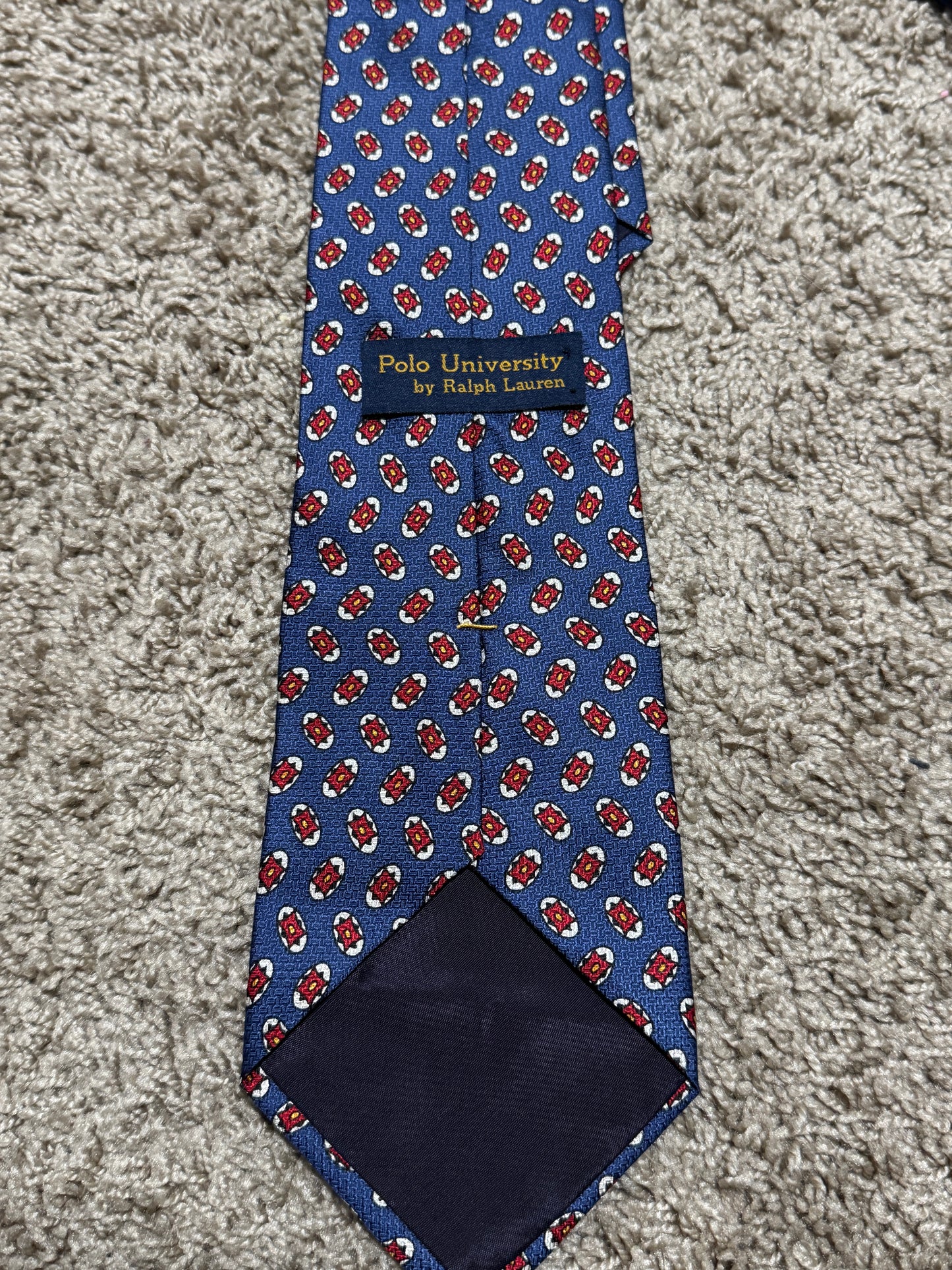Vintage Polo University by Ralph Lauren 100% Silk Tie – Rare Hand Finished Designer Necktie 55” x 4”