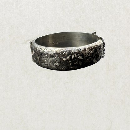 Antique Smith & Ewen Sterling Silver Bangle – Edinburgh 1909, Hand Engraved, Dated 1916