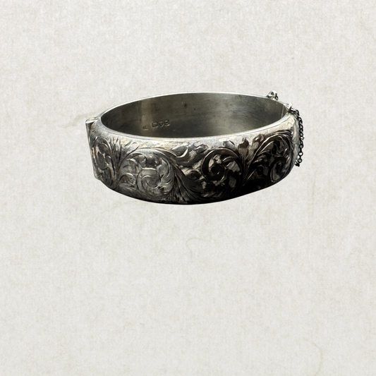 Antique Smith & Ewen Sterling Silver Bangle – Edinburgh 1909, Hand Engraved, Dated 1916