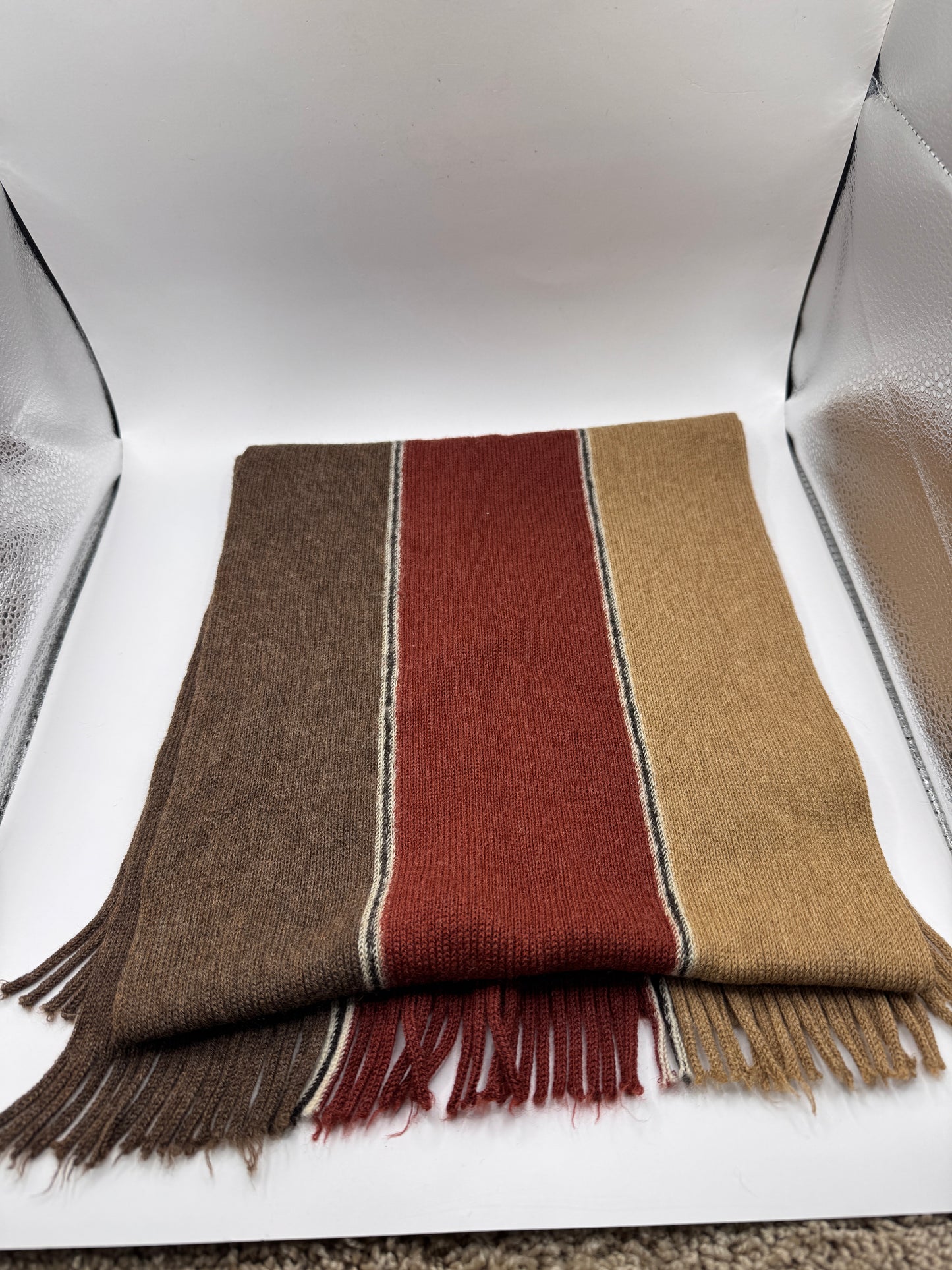 Vintage Paco Rabanne 100% Wool Scarf – 52” x 12”, Striped, Fringe Ends