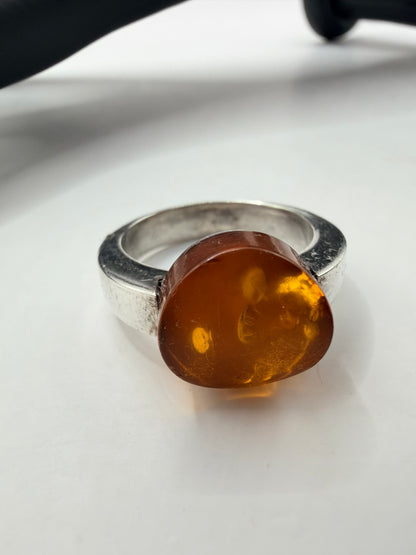 Golden Sun Sterling Silver Amber Ring Size 9