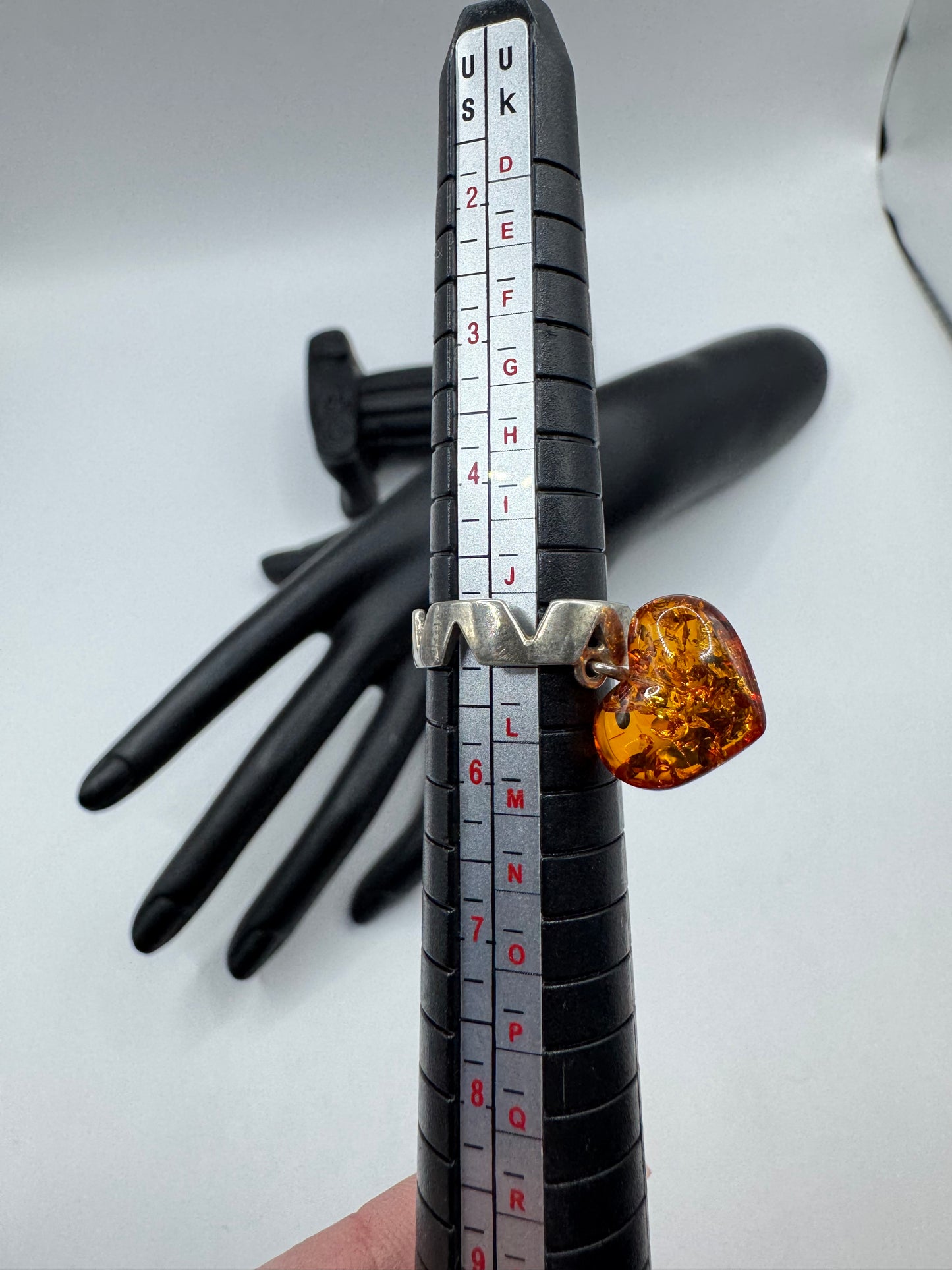 Vintage Sterling Silver Amber Heart Drop Ring Size 5