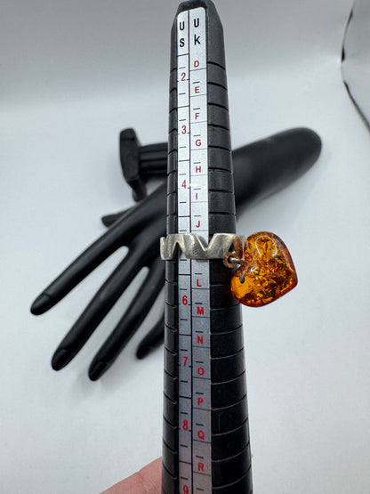 Vintage Sterling Silver Amber Heart Drop Ring Size 5