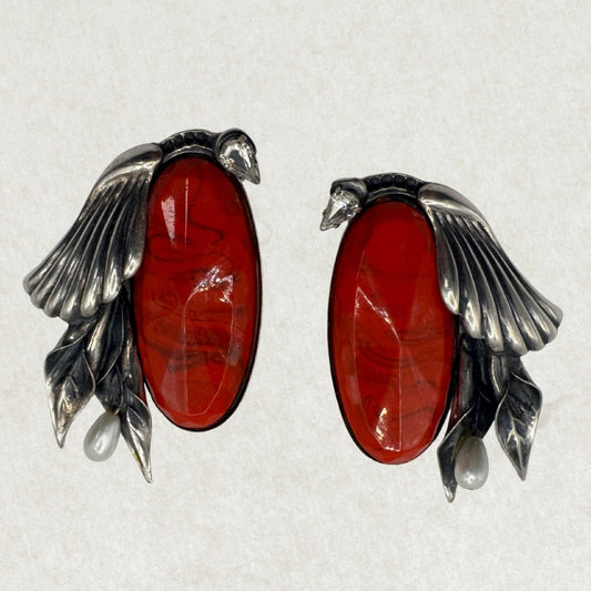 Rare Vintage Art Deco Luigi Briglia Silver Tone Clip-On Earrings