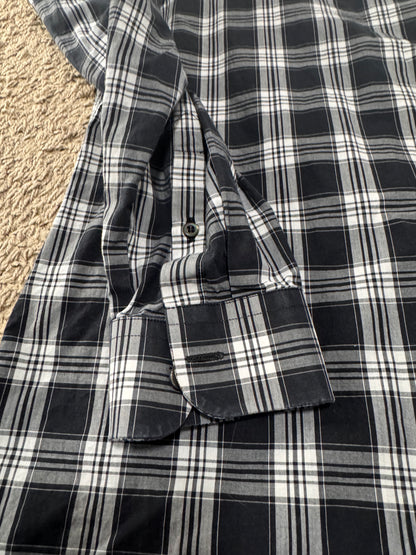 Authentic Prada Men’s Dress Shirt – Size 42 (16 1/2), Navy Plaid, Italian Designer