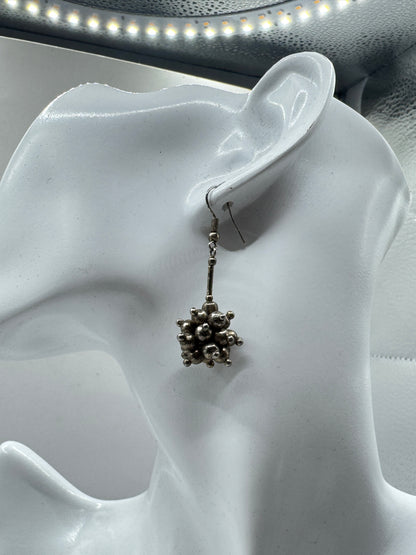 Vintage Silver Tone Drop Earrings – Brutalist Cluster Design, Mid Century 60s–70s