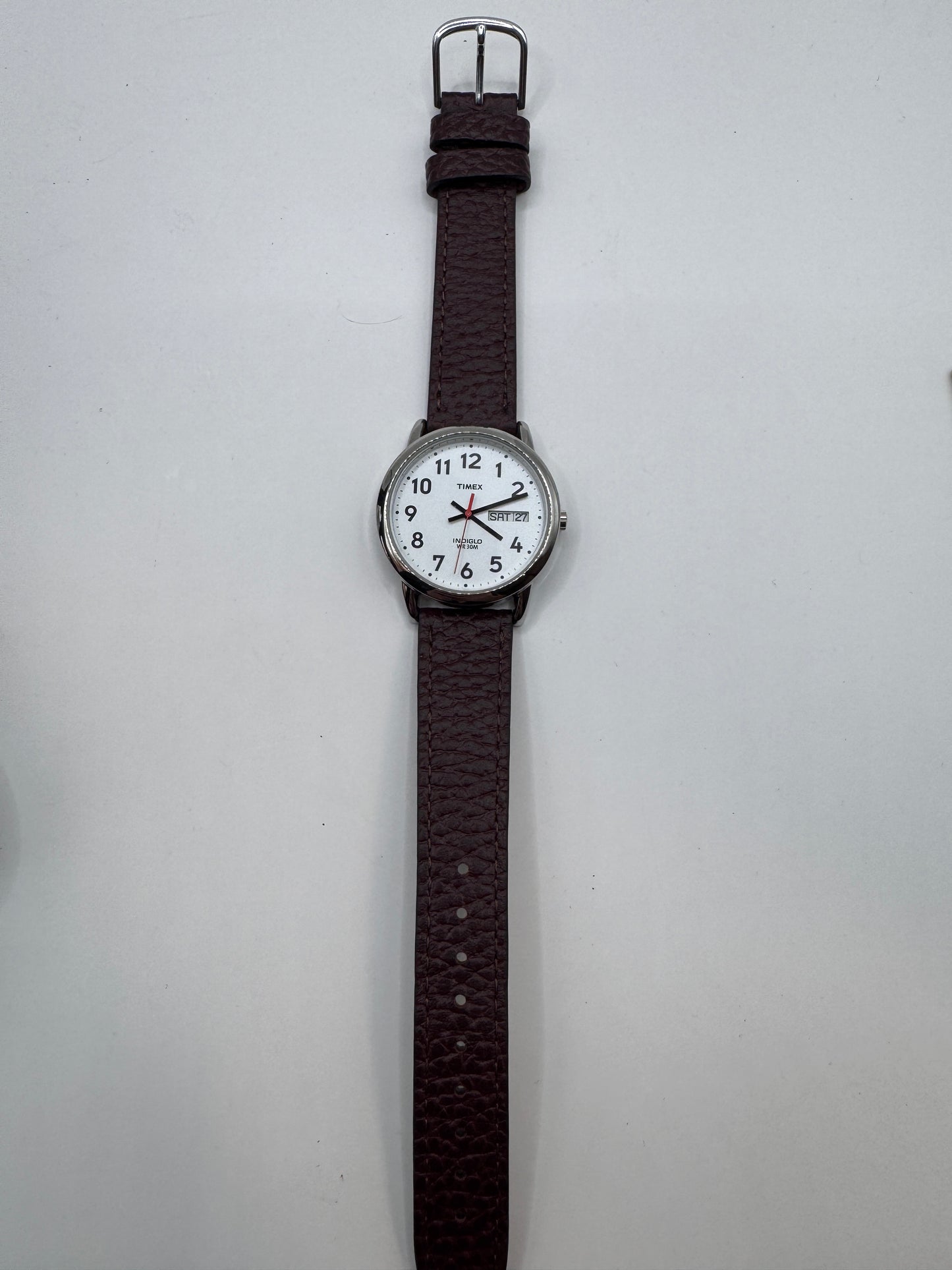 Timex Indiglo WR30M – Brown Strap | Day-Date | Silver Dial