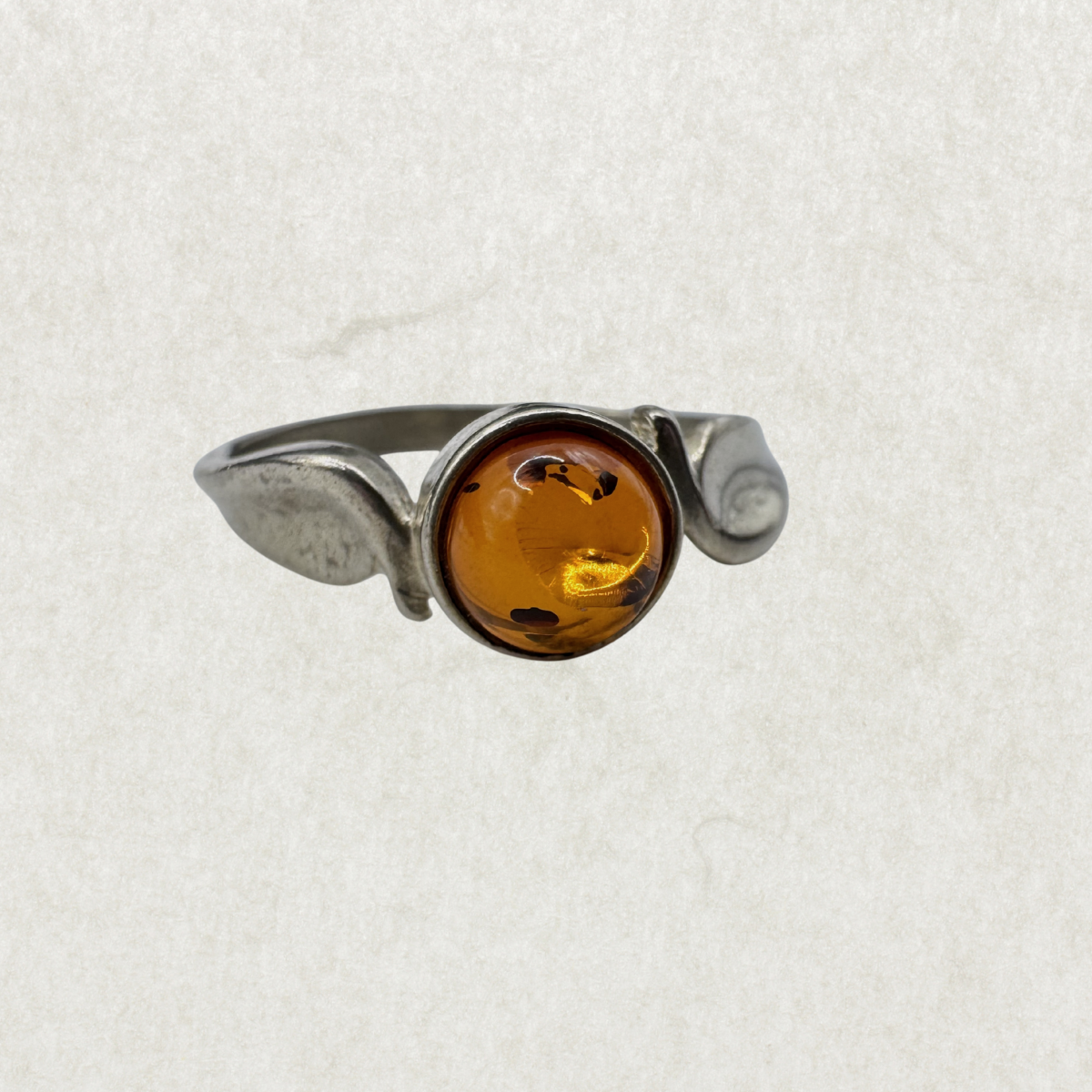 Silver 925 Amber Leaf Ring Size 8.5
