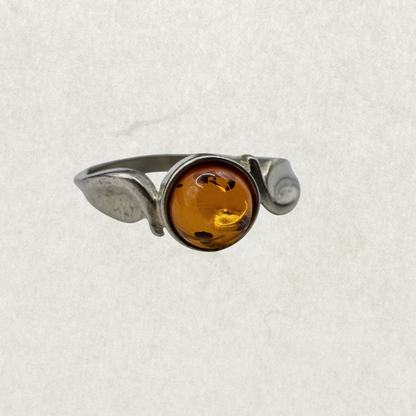 Silver 925 Amber Leaf Ring Size 8.5