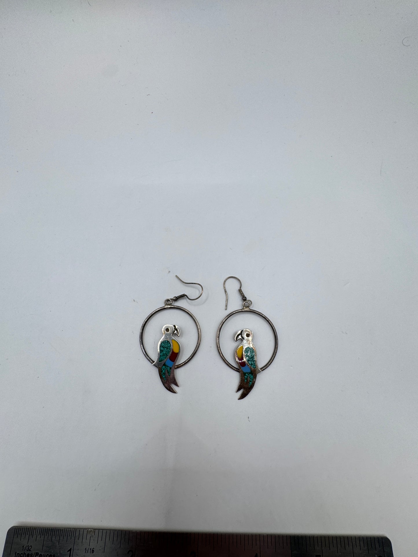 Vintage Mexico Sterling Silver Parrot Hoop Earrings – Excellent Condition