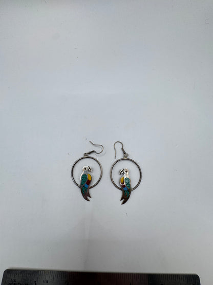 Vintage Mexico Sterling Silver Parrot Hoop Earrings – Excellent Condition