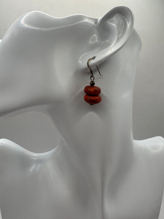 Vintage Red Coral Sterling Silver 925 Earrings