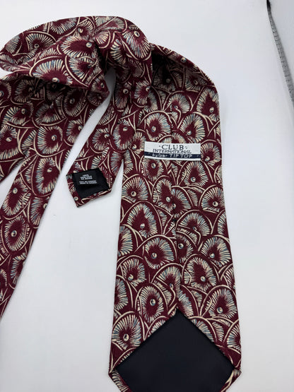 Vintage Club International Silk Tie – 100% Silk, Art Deco Fan Pattern