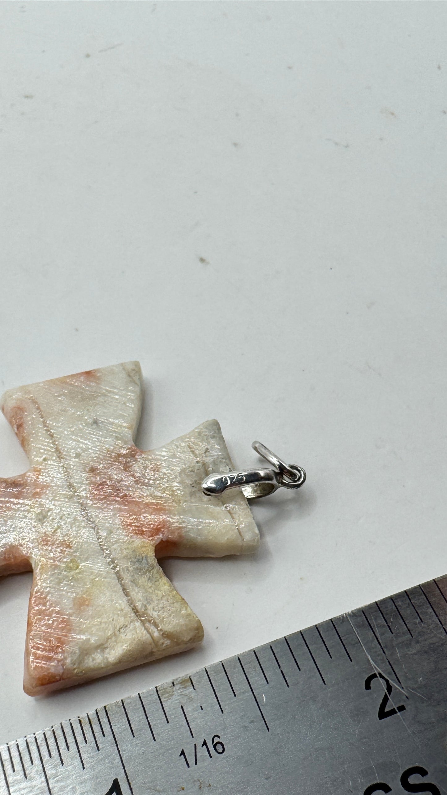 Vintage Large Stone Cross Pendant – Sterling Silver Natural Stone Cross Charm
