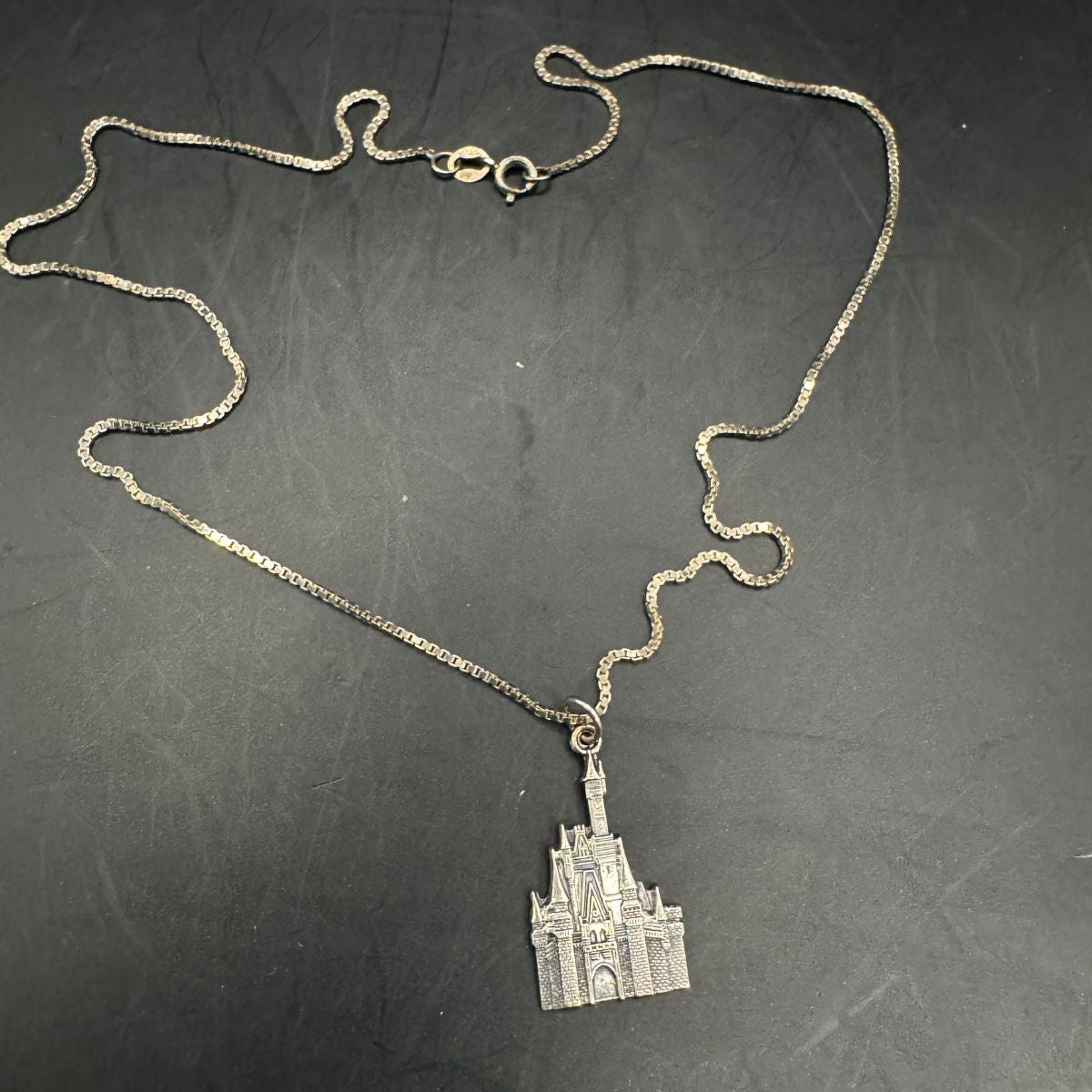 Disney Sterling Silver Castle Pendant Necklace – 16"