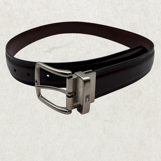 Tommy Hilfiger Men’s Reversible Leather Belt – Dark Brown & Brown, 37.5” x 1.5”