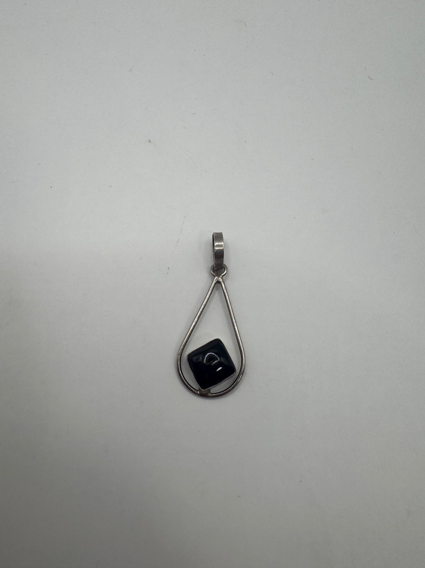 Vintage Sterling Silver Teardrop Pendant with Black Onyx