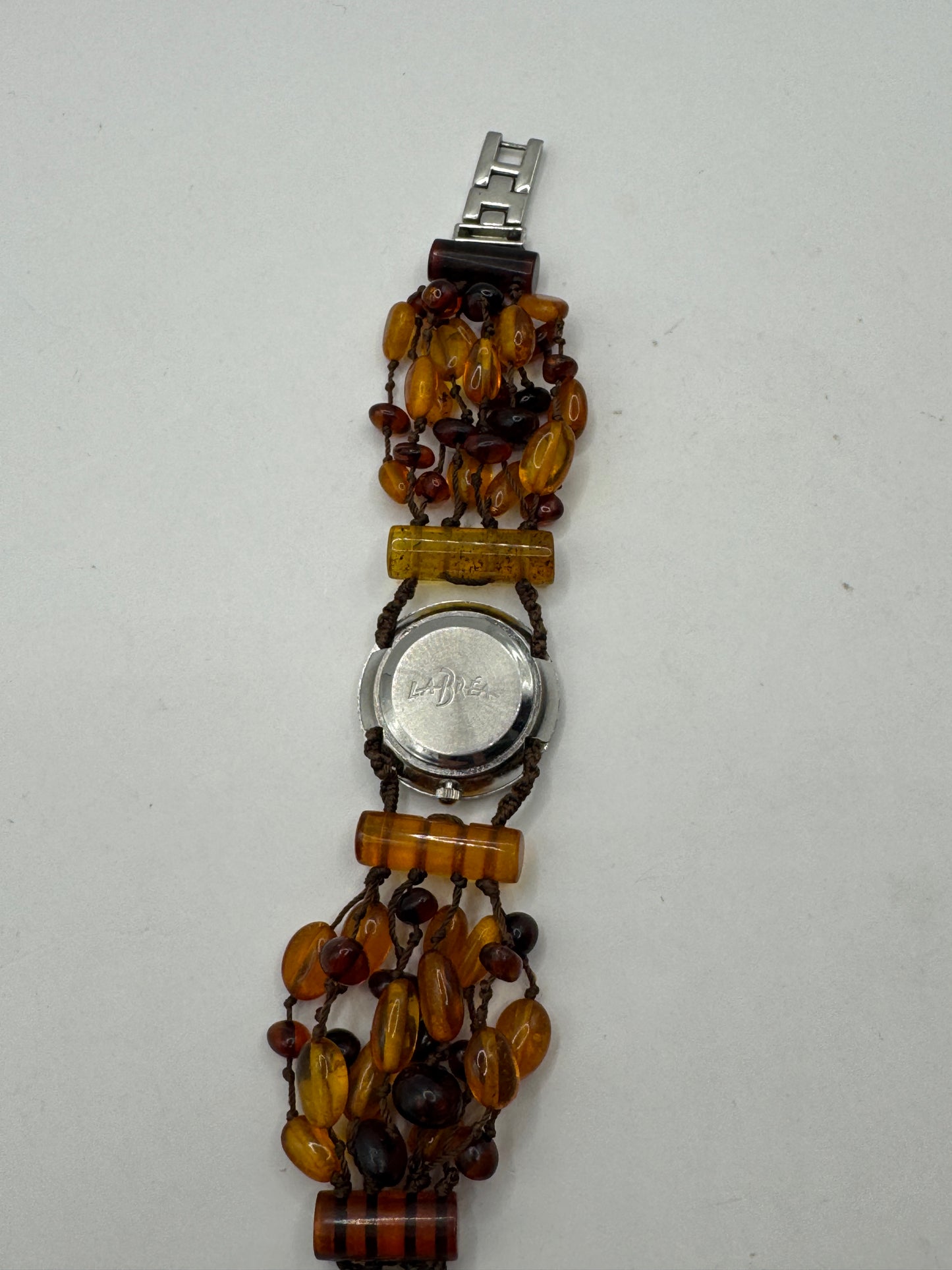 Vintage Baltic Amber Quartz Watch Bracelet Multi Strand Amber Beads 7.5”