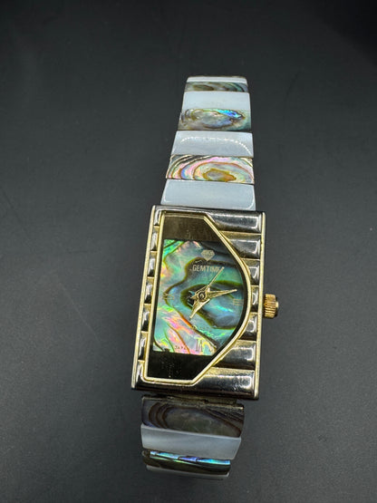Vintage Gemtime Ladies Watch – Abalone Shell Dial & Stretch Bracelet, Working, Unique Statement Piece