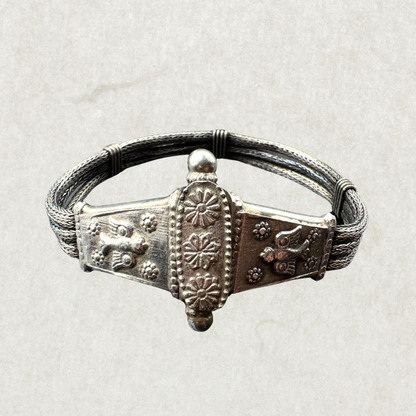 Handcrafted Vintage Sterling Silver Bracelet – Floral & Bird Motif