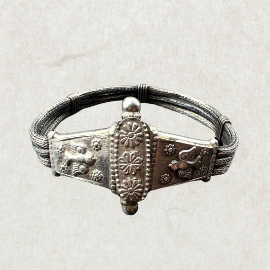 Handcrafted Vintage Sterling Silver Bracelet – Floral & Bird Motif