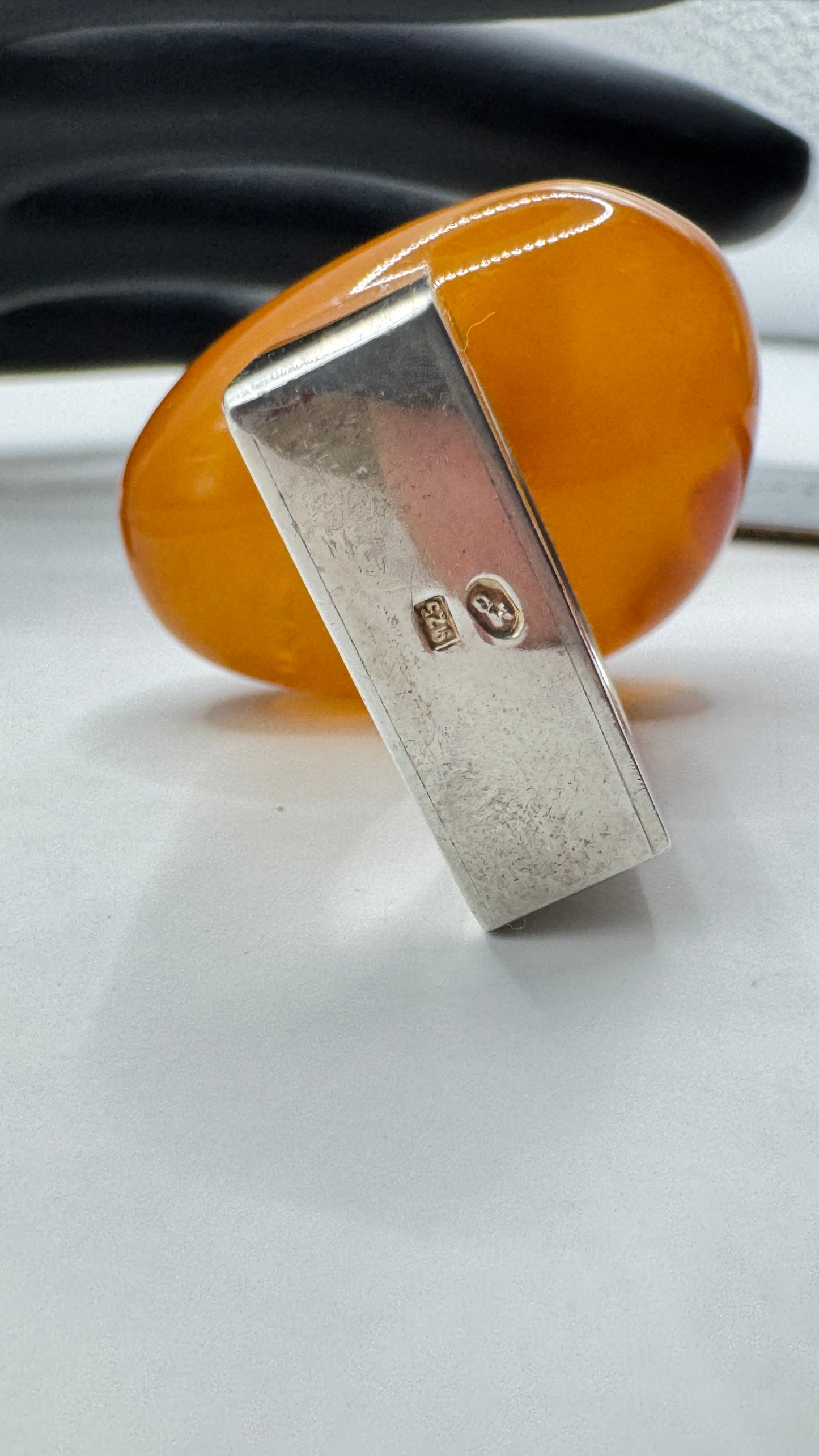 Mogens Godskesen Sterling Silver Ring with Large Amber, Size 7.5