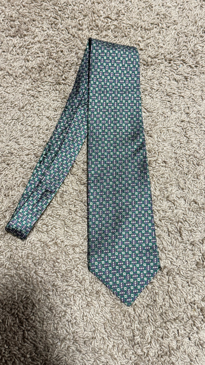 Vintage Avanzala Silk Tie – Green & Purple Geometric Pattern, 100% Silk, Wide Blade, 57”