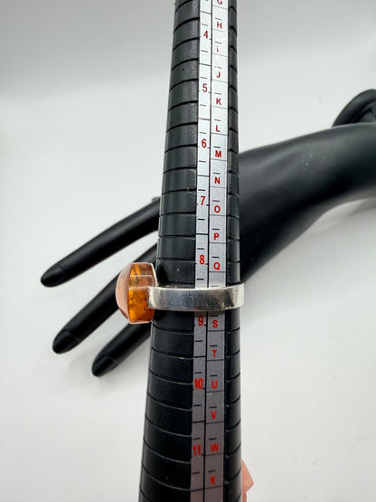 Golden Sun Sterling Silver Amber Ring Size 9