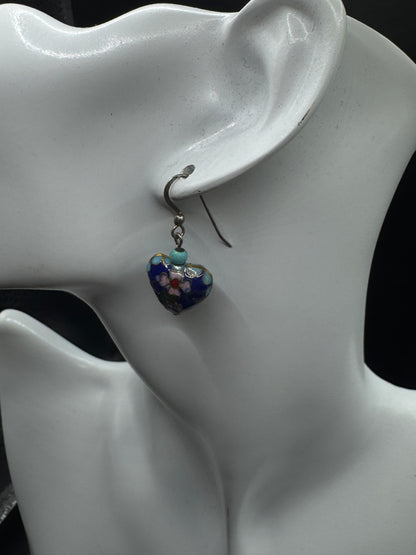 Vintage Cloisonné Enamel Bangle & Earrings Set – Sterling Silver 925, Floral Blue Design