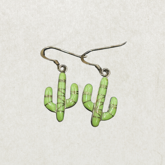 Vintage Sterling Silver Green Cactus Earrings