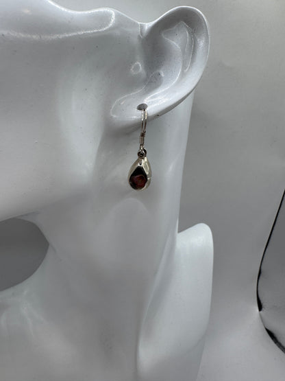 Vintage Sterling Silver Teardrop Dangle Earrings with Abalone Shell Inlay
