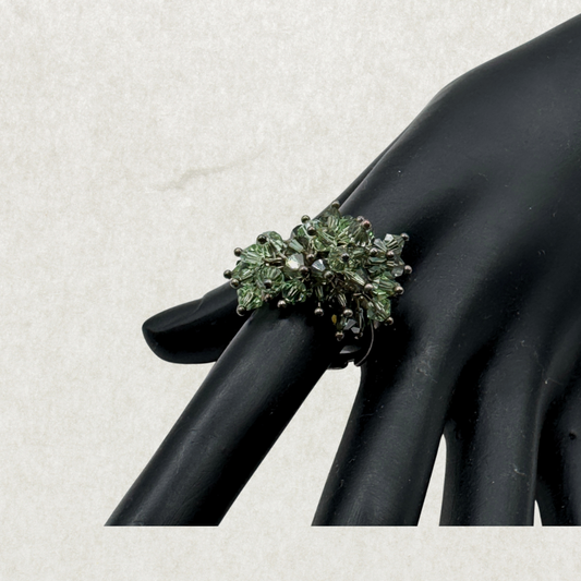 Vintage Sterling Silver Toe Ring – Green Crystal Bead Cluster, Pom Pom Style, Adjustable