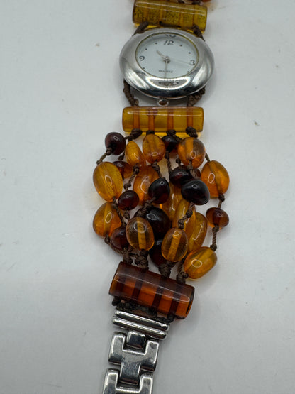 Vintage Baltic Amber Quartz Watch Bracelet Multi Strand Amber Beads 7.5”