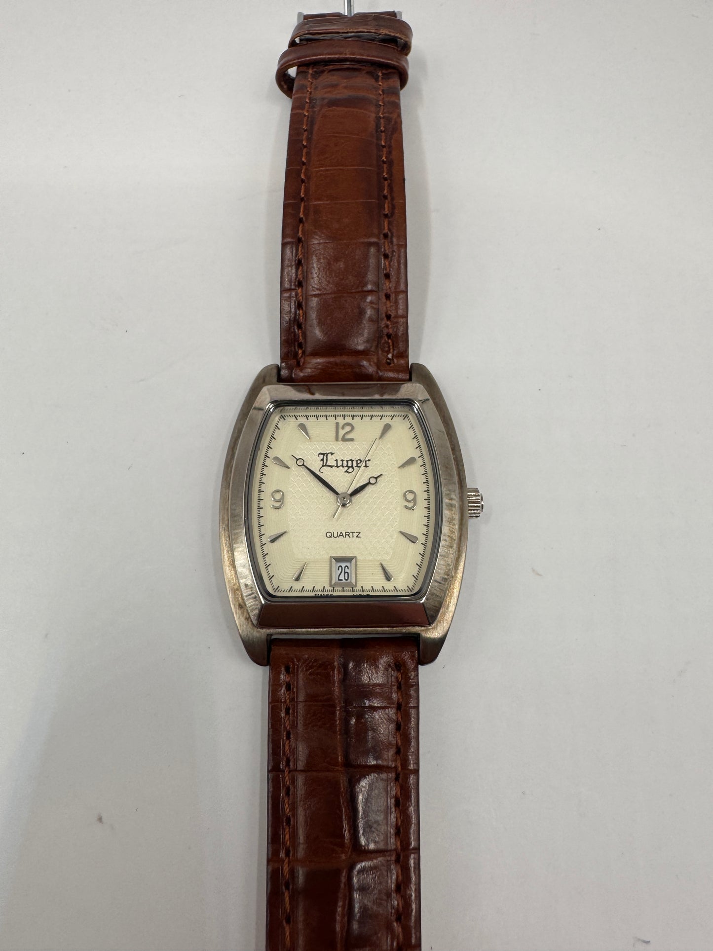 Vintage Luger Swiss Men’s Watch – Classic Design, Brown Leather Strap