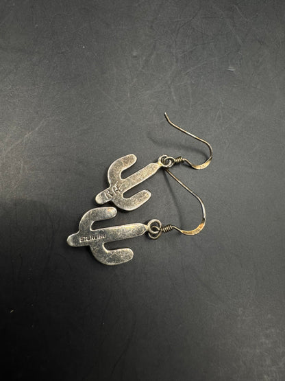 Vintage Sterling Silver Green Cactus Earrings