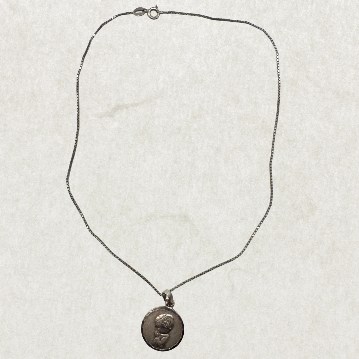 Vintage Sterling Silver Pendant Necklace – 15” Chain, Oval Cameo-Style Medallion