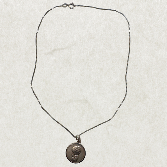 Vintage Sterling Silver Pendant Necklace – 15” Chain, Oval Cameo-Style Medallion