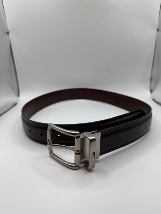 Tommy Hilfiger Men’s Reversible Leather Belt – Dark Brown & Brown, 37.5” x 1.5”