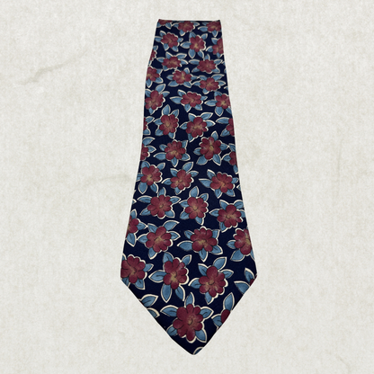 Vintage EuropeenneS 100% Silk Tie – Burgundy Floral Pattern, 58” x 4”
