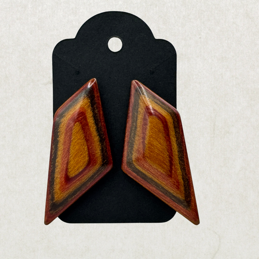 Vintage Geometric Wooden Earrings – Retro Diamond Shape Statement Studs