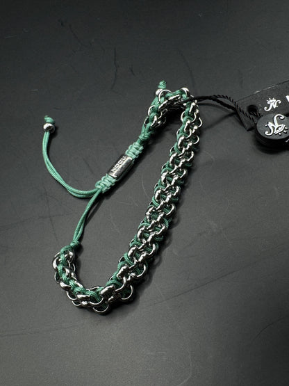 BNWT NOGU Bracelet – Green Cord & Silver Tone Chain, Adjustable, Modern Style