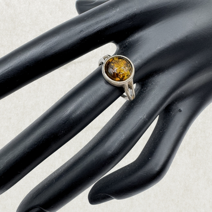Sterling Silver Round Amber Ring Size 8