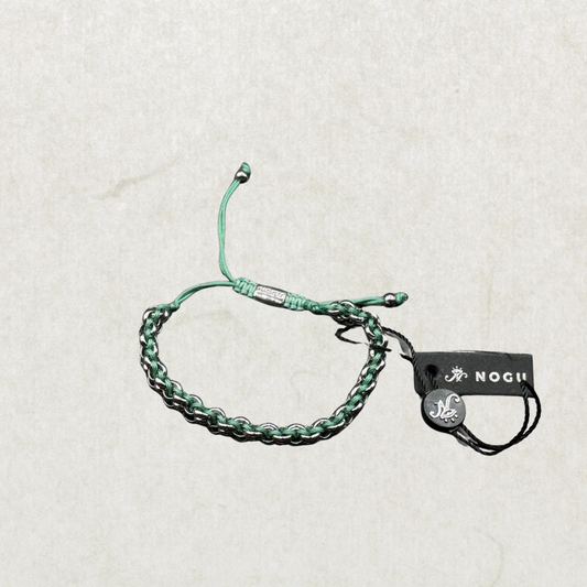 BNWT NOGU Bracelet – Green Cord & Silver Tone Chain, Adjustable, Modern Style