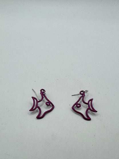Vintage Purple Abstract Fish Earrings – Minimalist Retro Dangle Earrings