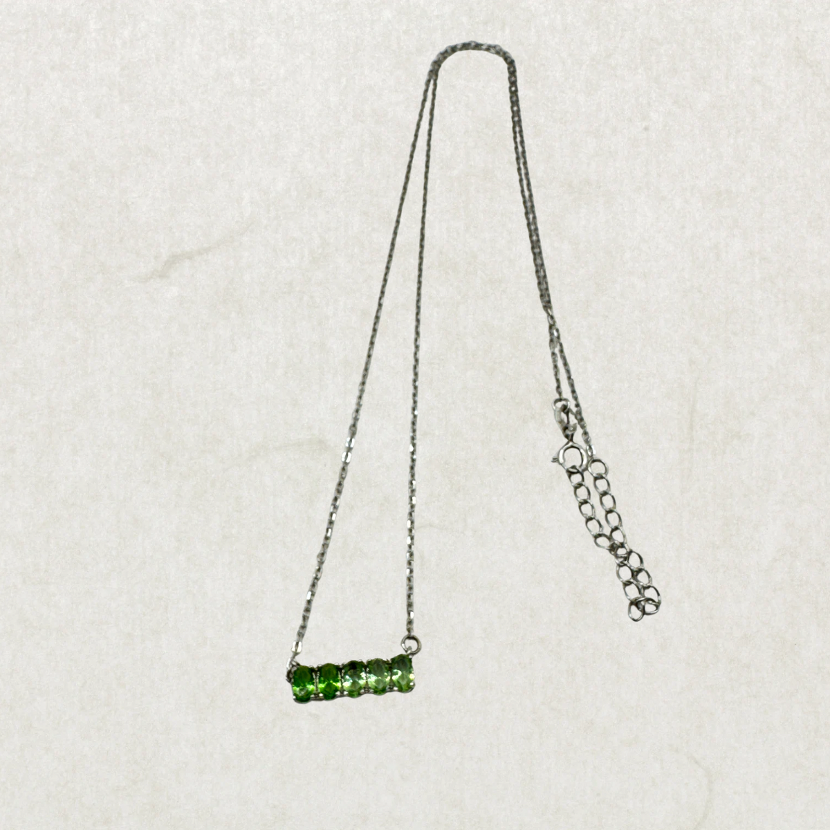 Vintage Sterling Silver Green Crystal Bar Necklace – Minimalist 925 Pendant Necklace 20”